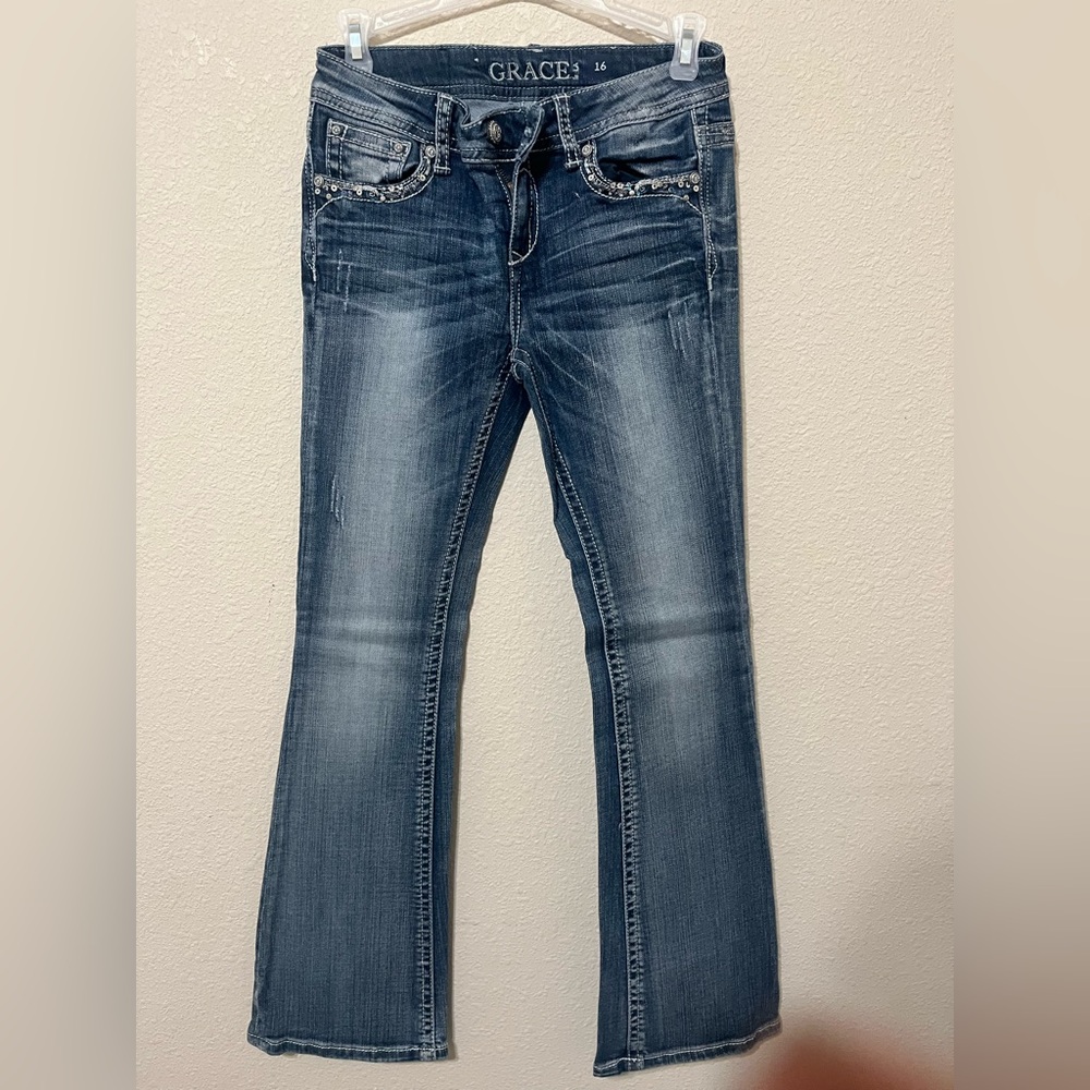 Grace in LA  Embroidered Western Style Bootcut Jeans Sz 16. Inseam 28
